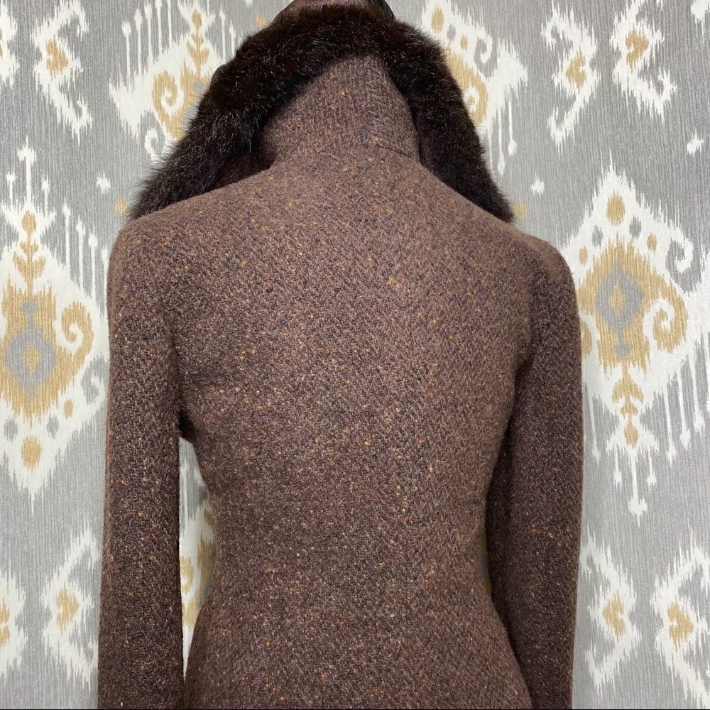 Ralph Lauren Cocoa Brown Lamb Tweed & Opossum Collar Full Length Coat - Picture 9 of 16